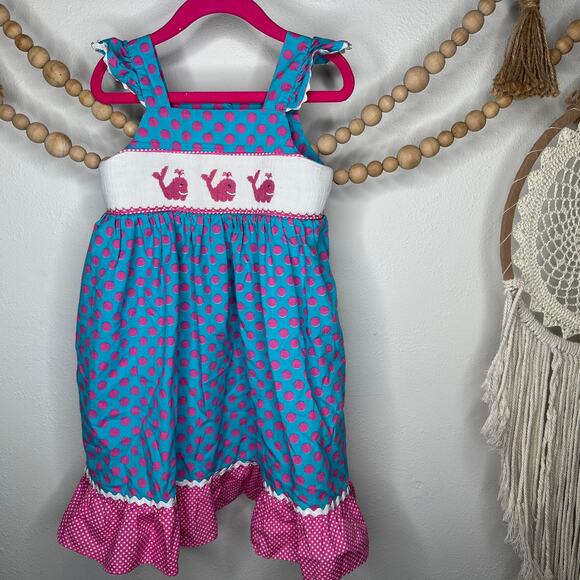 Smocked Auctions Other - Smocked Auctions Polka Dot Whale Smocked Dress